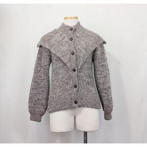 Vintage 80s Cardigan Sweater Purple Tan Mohair Blend Misses Size S DD Sloane